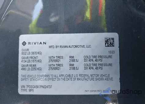 2023 Rivian R1S Adventure from USA, damaged, VIN 7PDSGABA7PN024737
